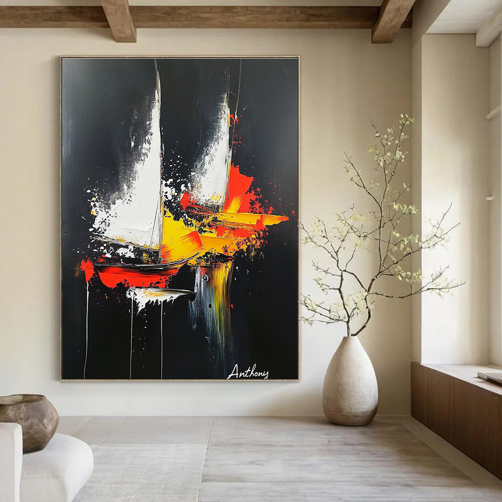 Abstract Sailboats Painting for Nautical - Themed Home Offices GAB1234
