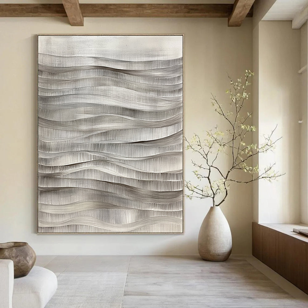 Grey Wavy Lines Textured Abstract Painting for Minimalist Spaces GAB1480