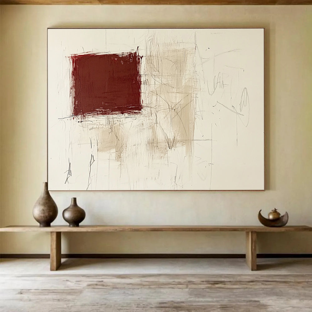 Textured Maroon - Beige Art Translating Raw Emotions into Layered Expressions Abstract Painting ABS143