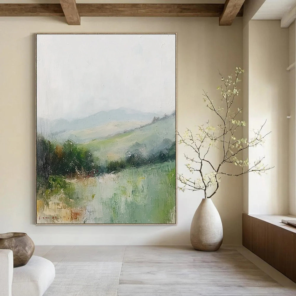 Misty Green Landscape Soft Impressionist Abstract Painting GAB0225
