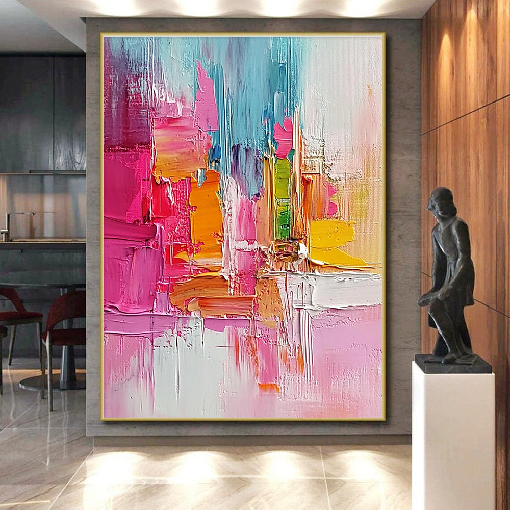 Pink Orange Blue Abstract Painting with Textured Vibrancy WINK519