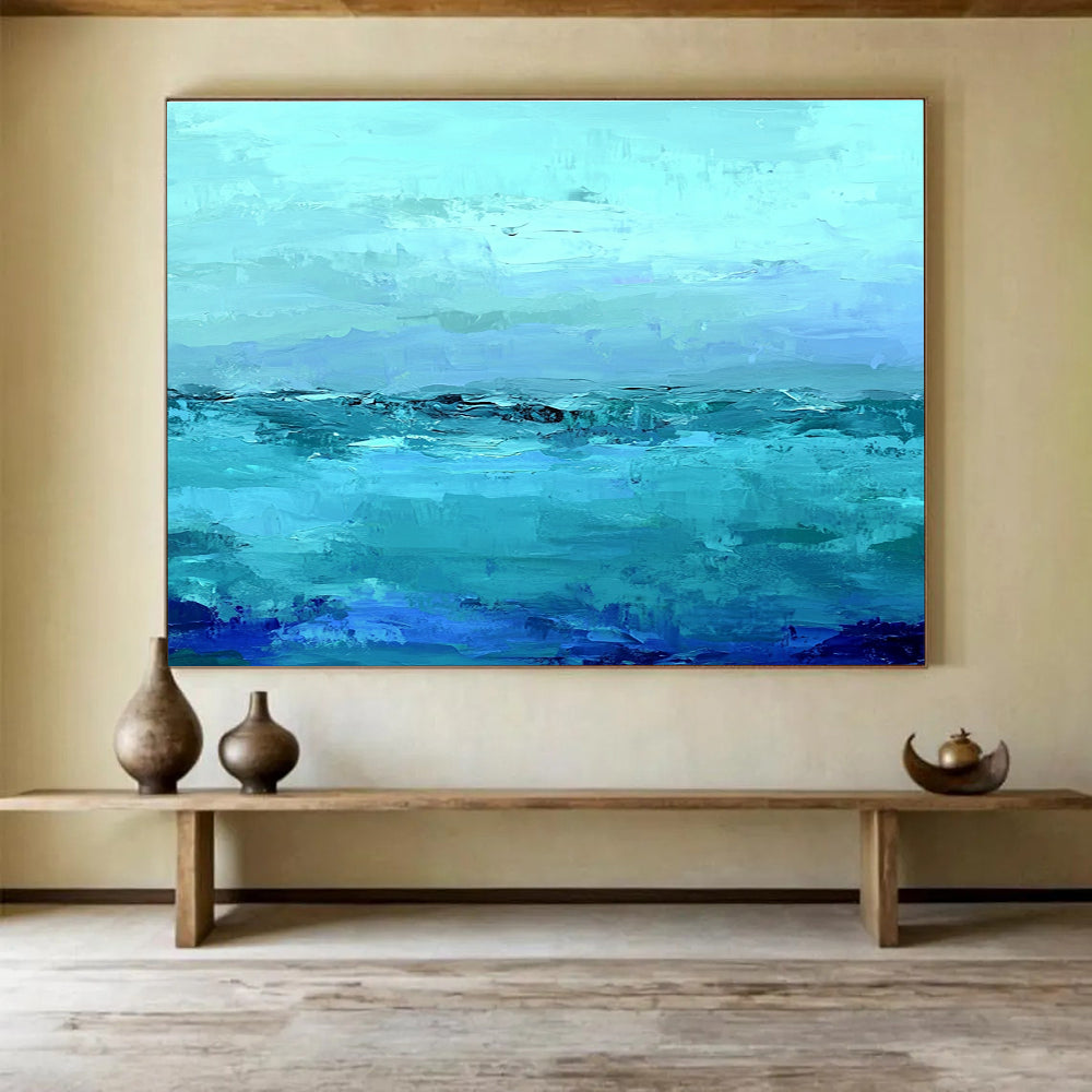 Blue Abstract Sea with Layered Brushstrokes Abstract Painting ABS360