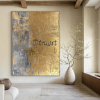Gold and Gray “Dtruust” Abstract Painting of Inspirational Text GAB0136