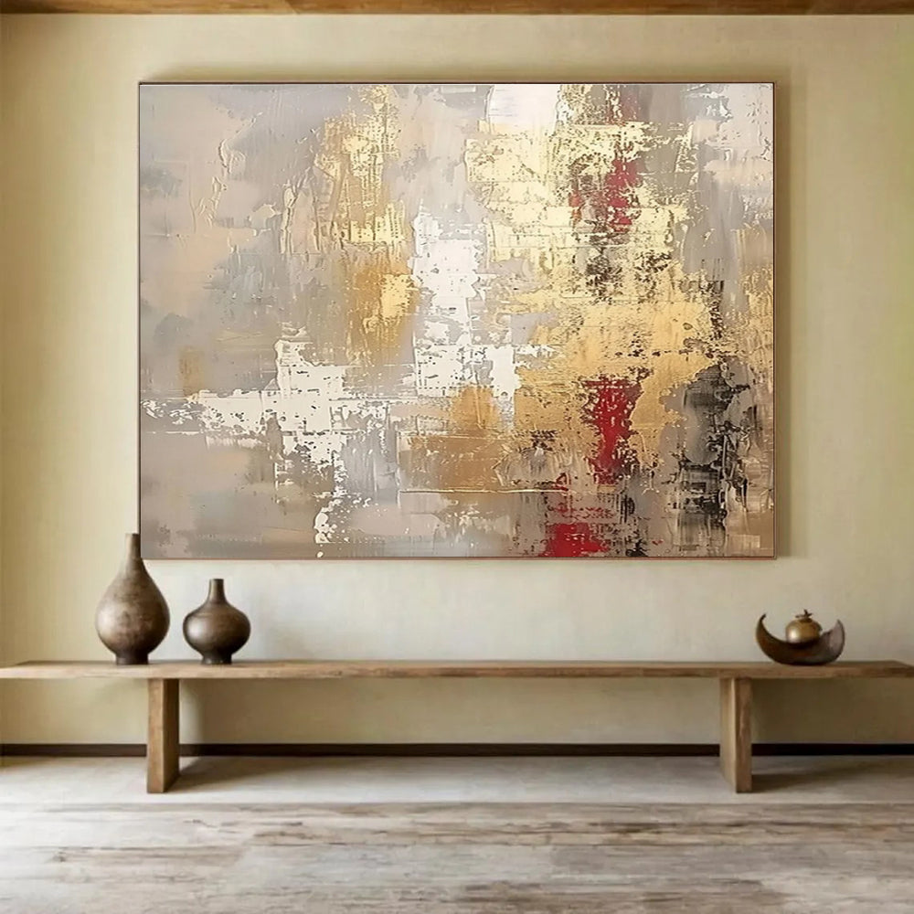 Gold - Red Abstract Textured Painting for Luxe Interiors YHT044
