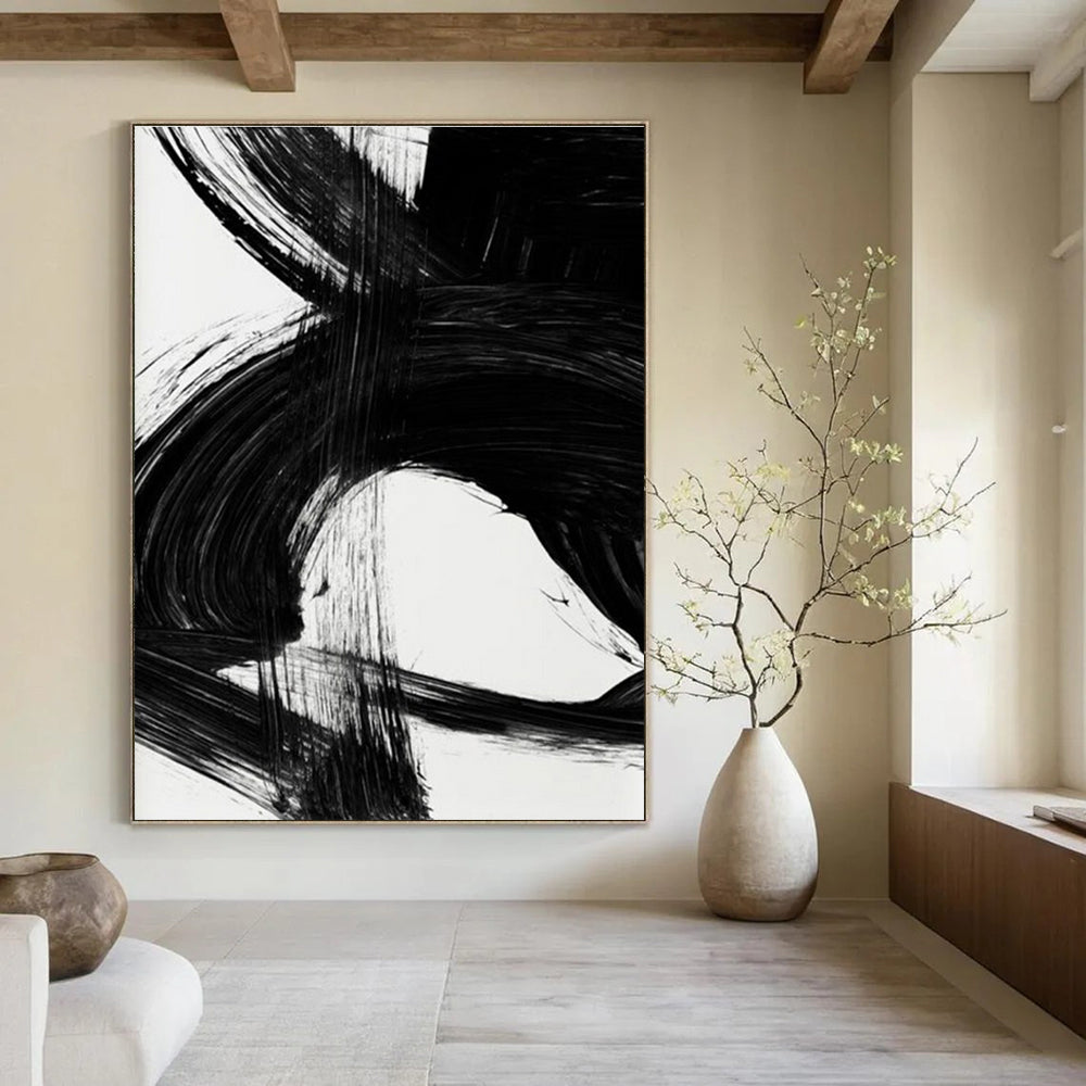 Dynamic Black Ink Abstract Painting for Contemporary Art Galleries HENG196