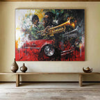 Jazz Musicians and Car Abstract Painting with Dynamic Colors ABS273