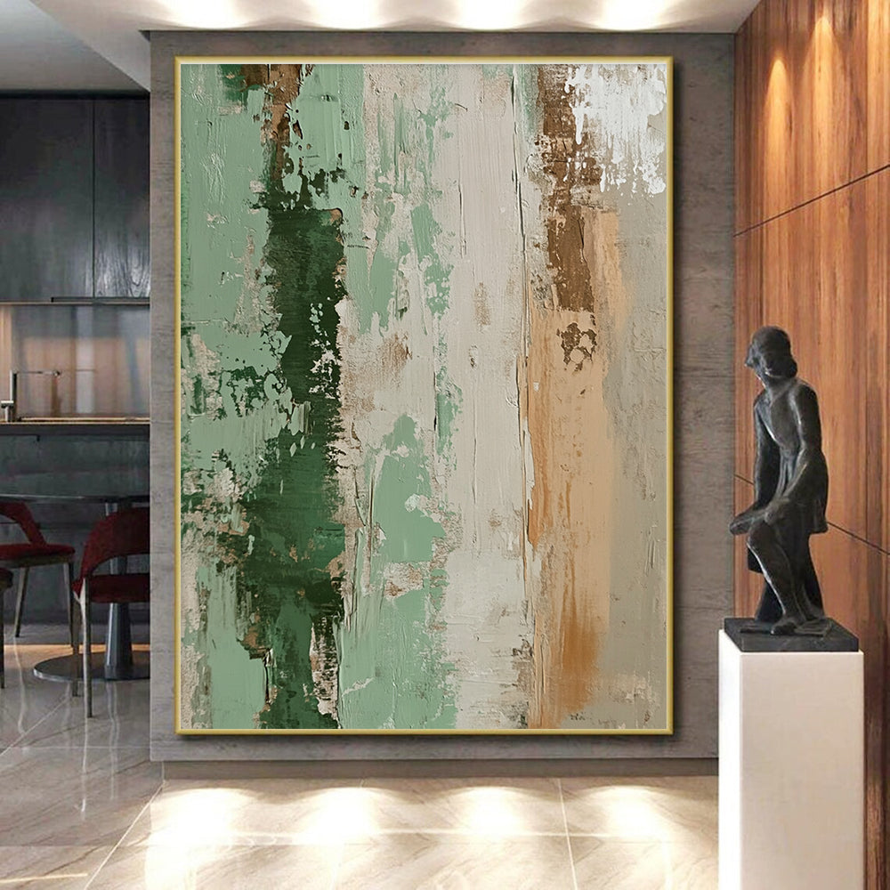 Green and Beige Textured Abstract Painting with Earthy Warmth WINK096
