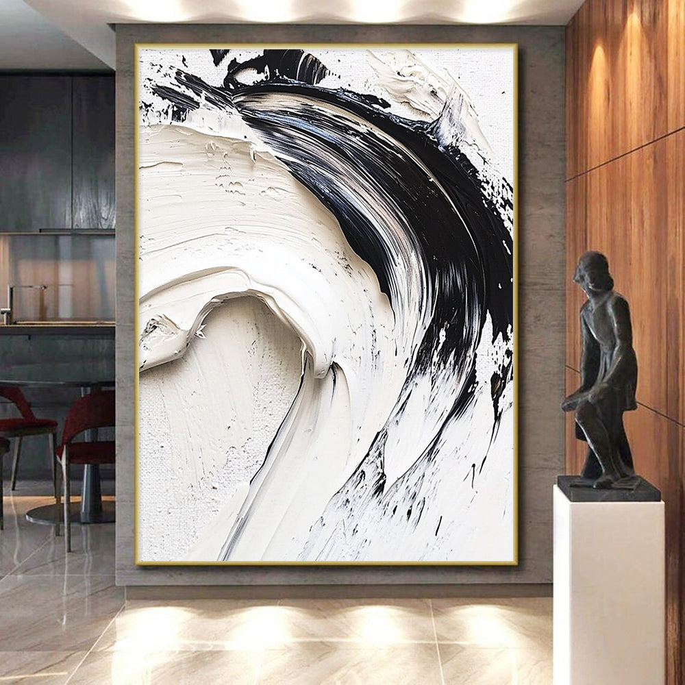 Black White Textured Abstract Painting with Bold Simplicity WINK737