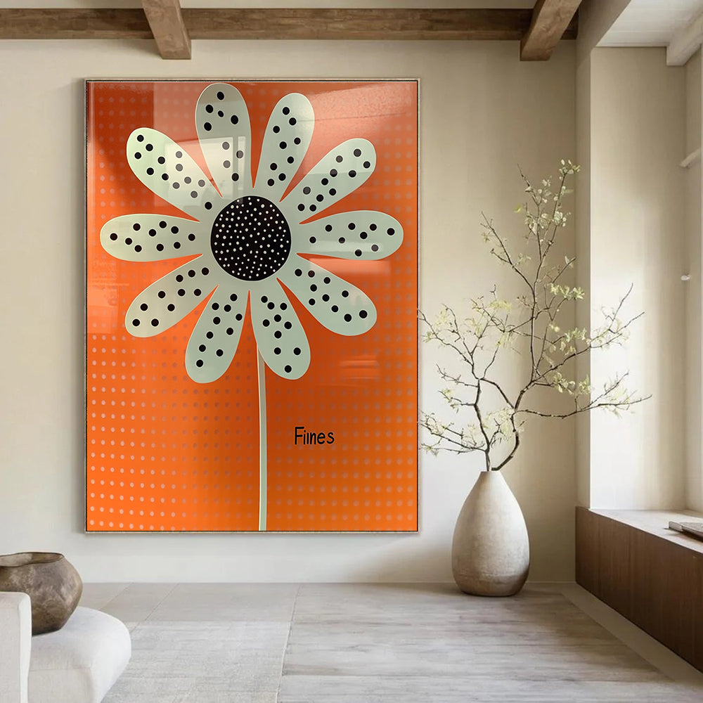 Polka Dot Flower on Orange - Playful Botanical Art GAB0408
