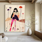 Girl Reading with Jellyfish - Serene Narrative Illustration GAB0398