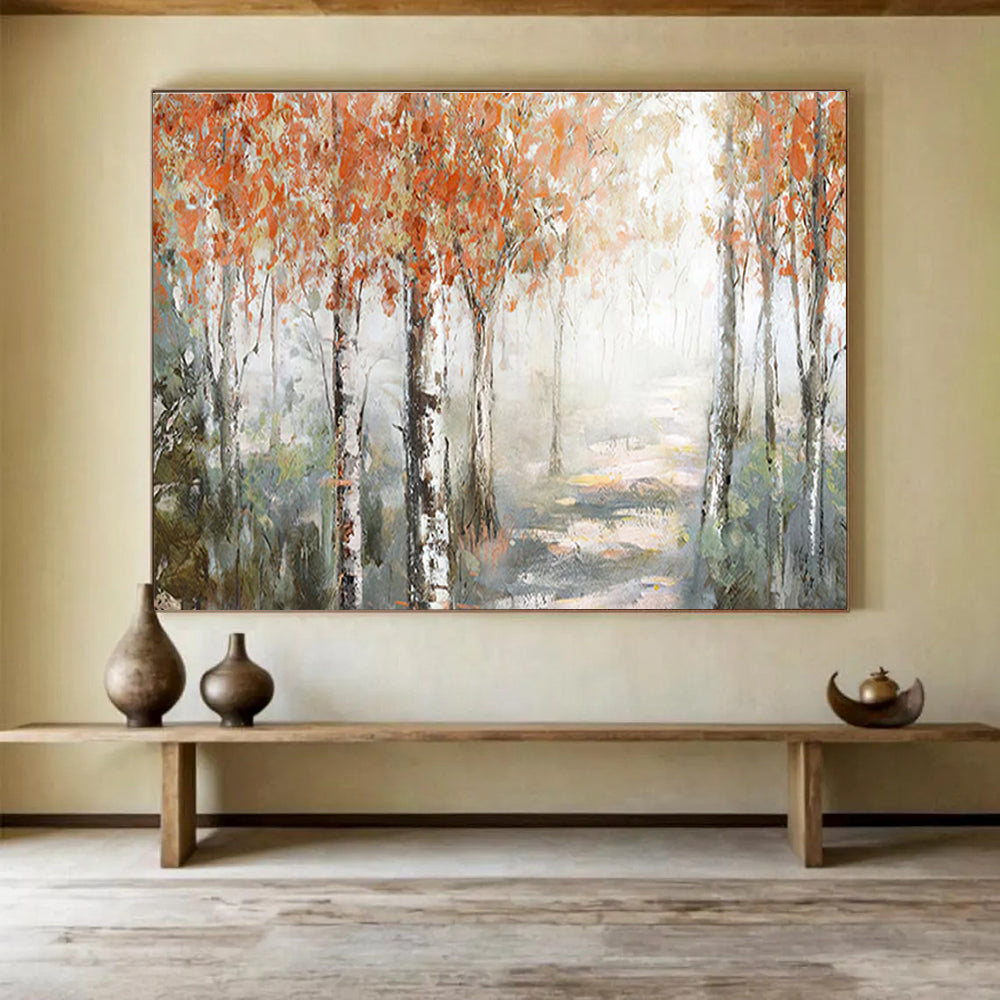 Autumn Birch Forest Abstract Painting for Cozy Reading Nooks YHT222