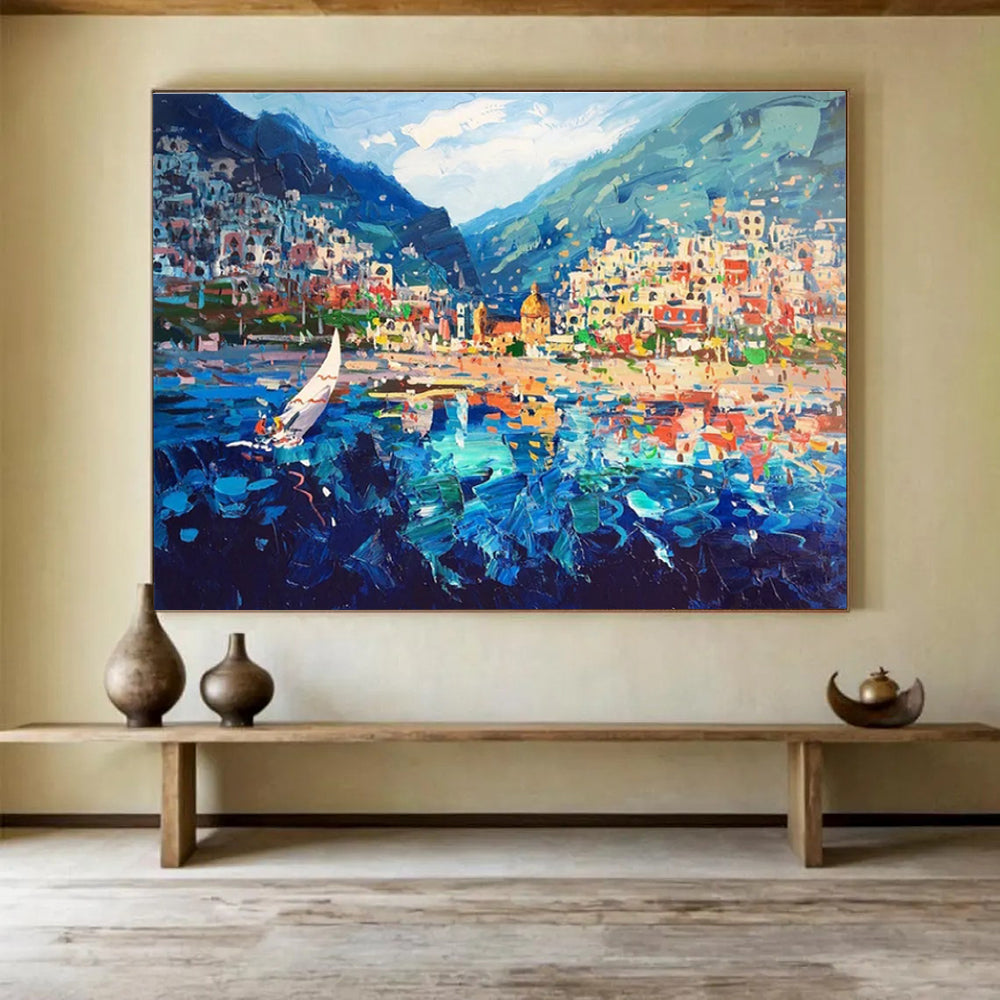 Coastal Town Sail Abstract Painting for Yacht Club Dining Rooms YHT439