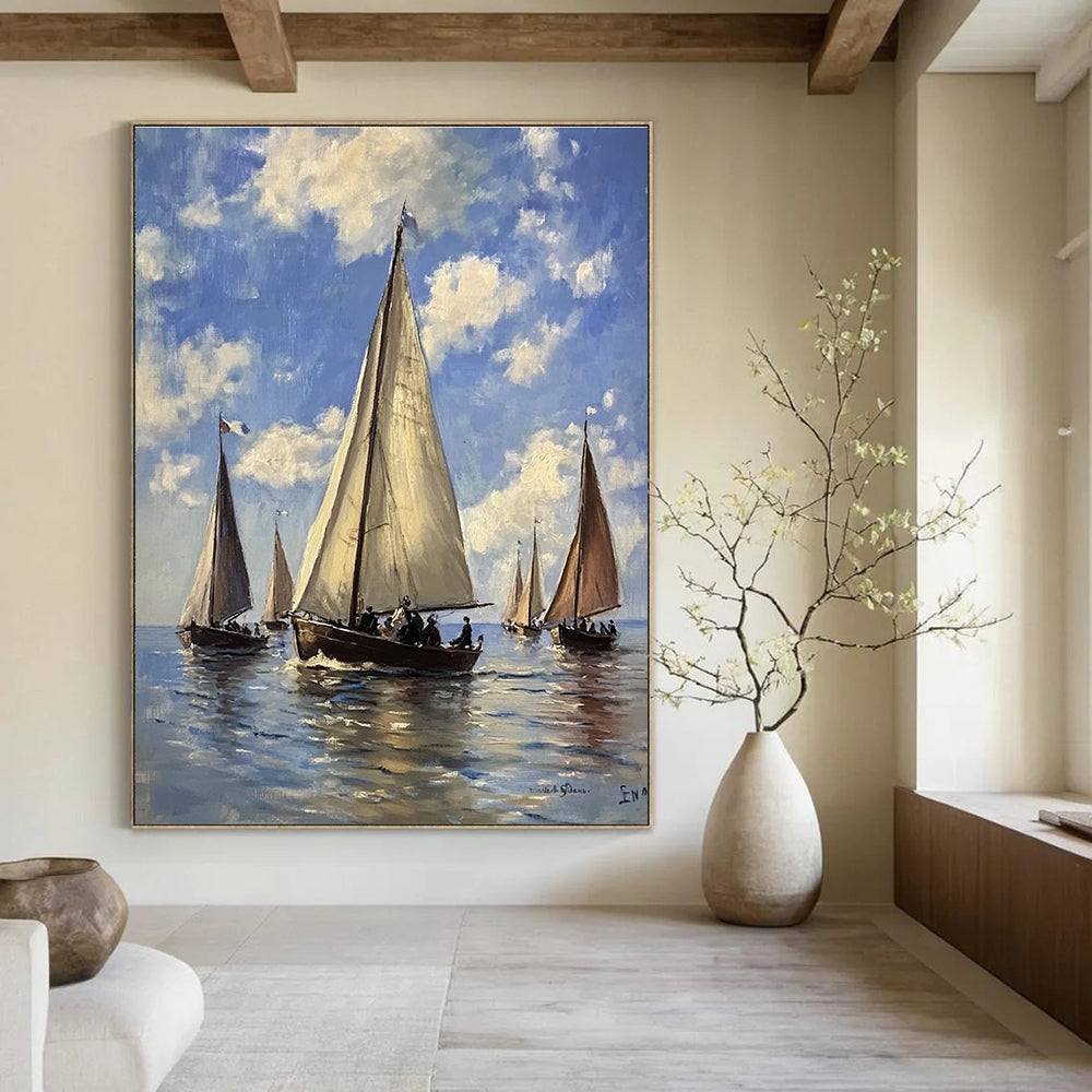 Sailing Boats on the Sea Classic Maritime Abstract Painting GAB0284