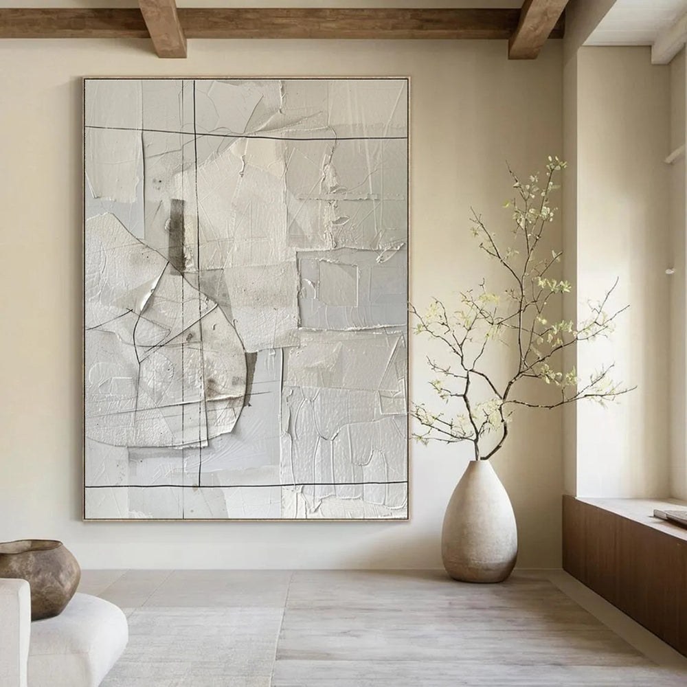 White Collage Abstract Painting for Modern Art Museum Installations HENG017