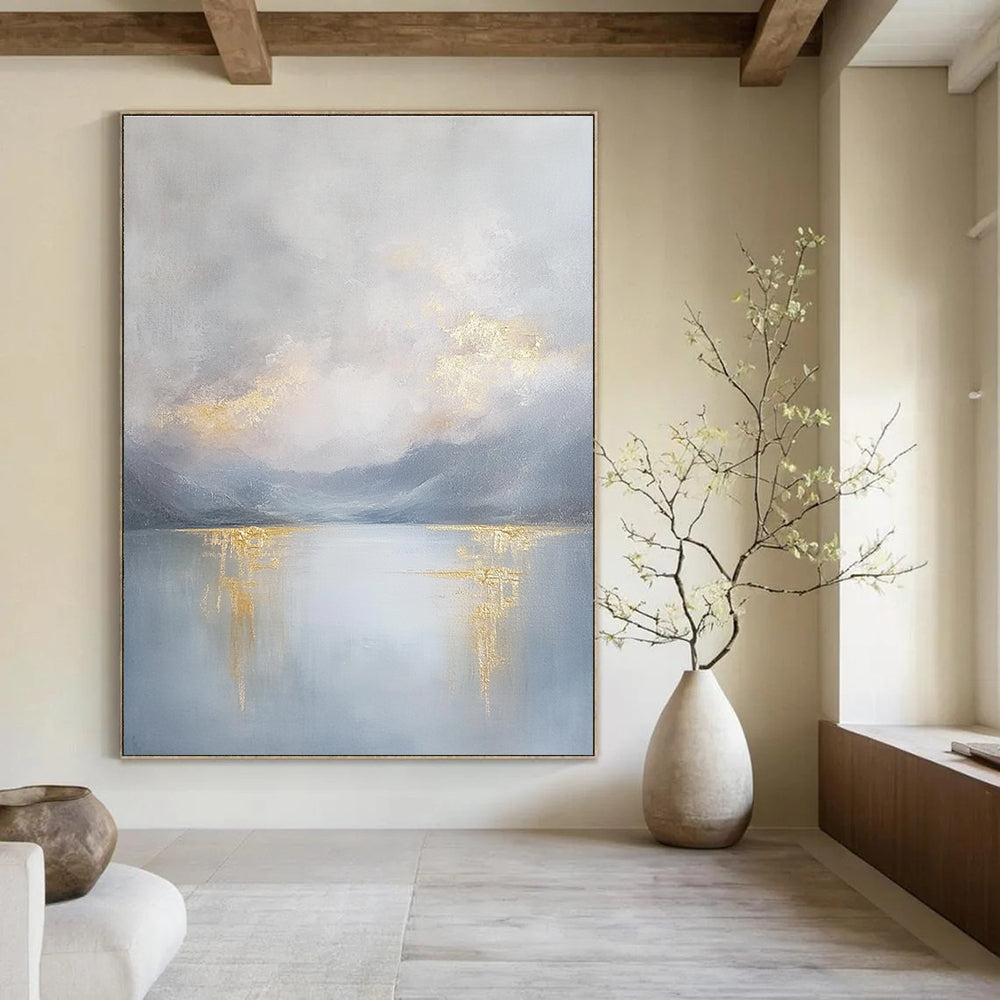 Lake with Golden Reflections Abstract Painting for Serene Interiors GAB0704