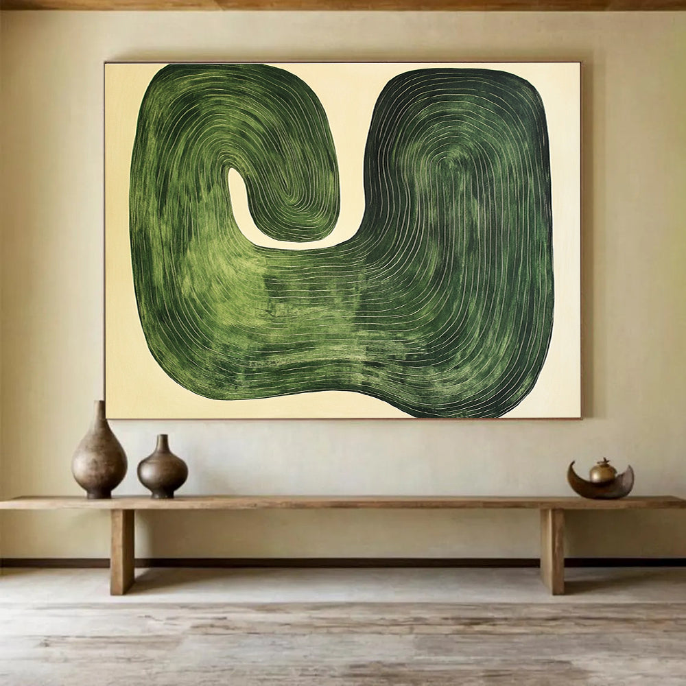 Green Wavy Abstract with Concentric Lines Abstract Painting ABS363