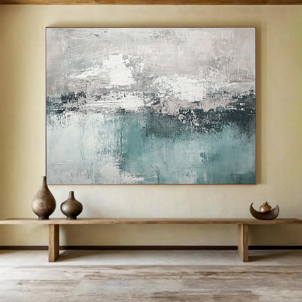 Gray and Teal Abstract Painting with Subtle, Layered Textures ABS454