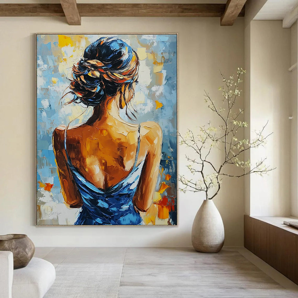 Mysterious Woman Back Abstract Painting with Bold Colors GAB0018