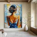 Mysterious Woman Back Abstract Painting with Bold Colors GAB0018