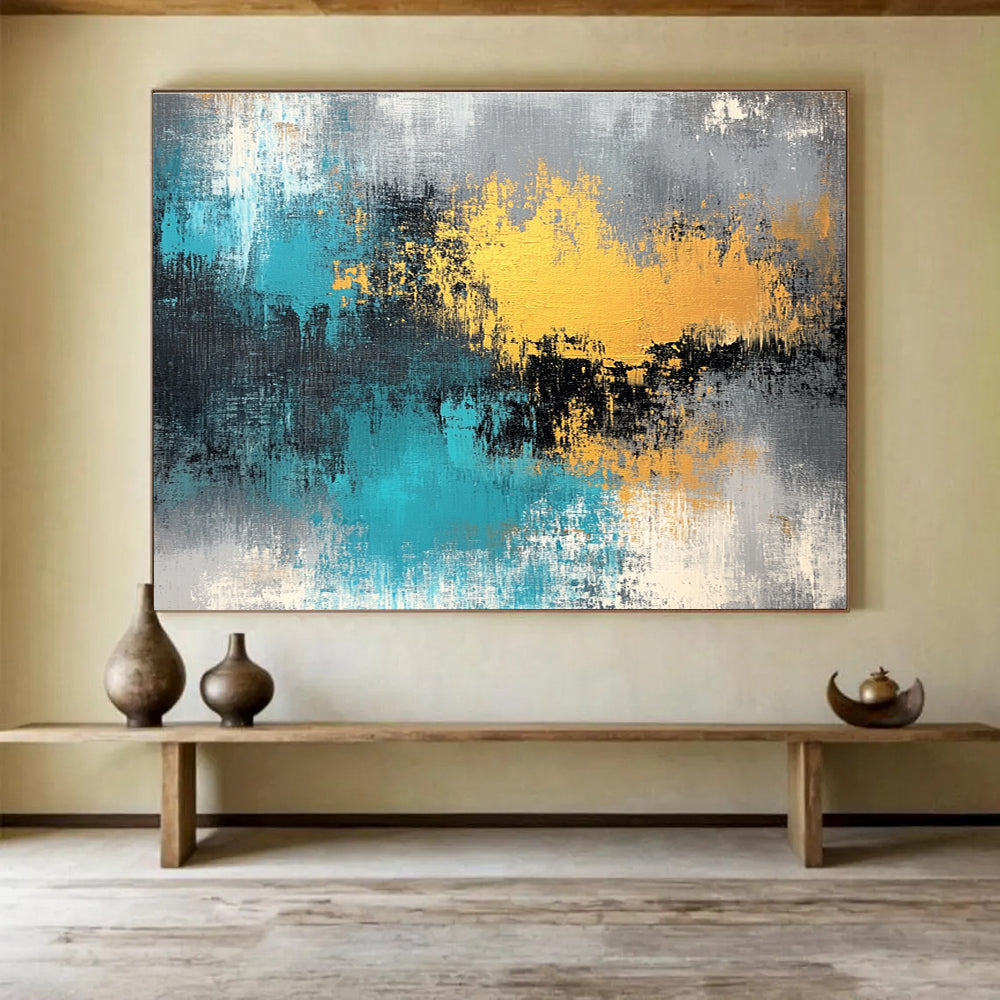 Blue - Gold Abstract Fusion Painting with Dynamic Textures ABS419