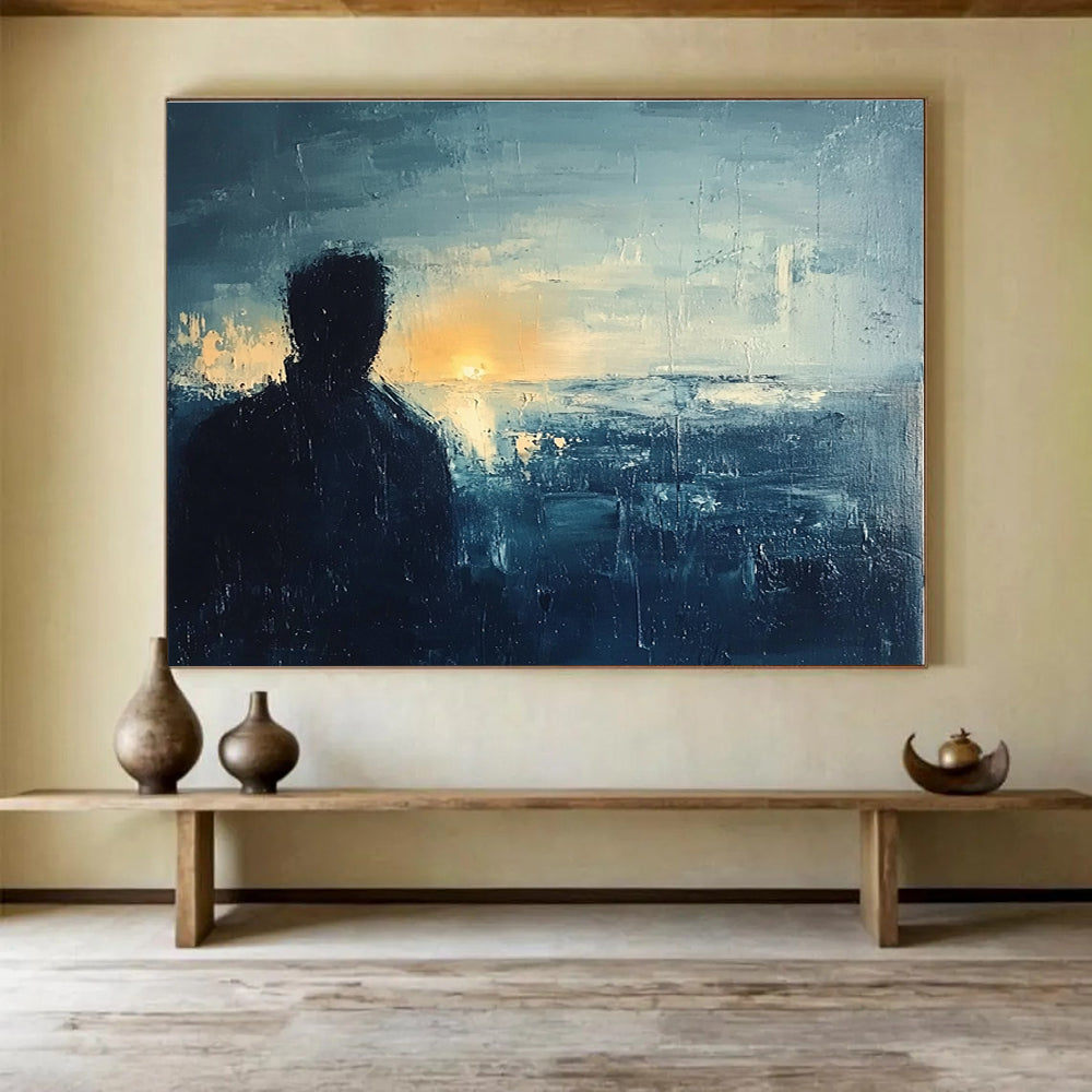 Introspective Silhouette - by - Sunset Seascape Abstract Painting ABS228