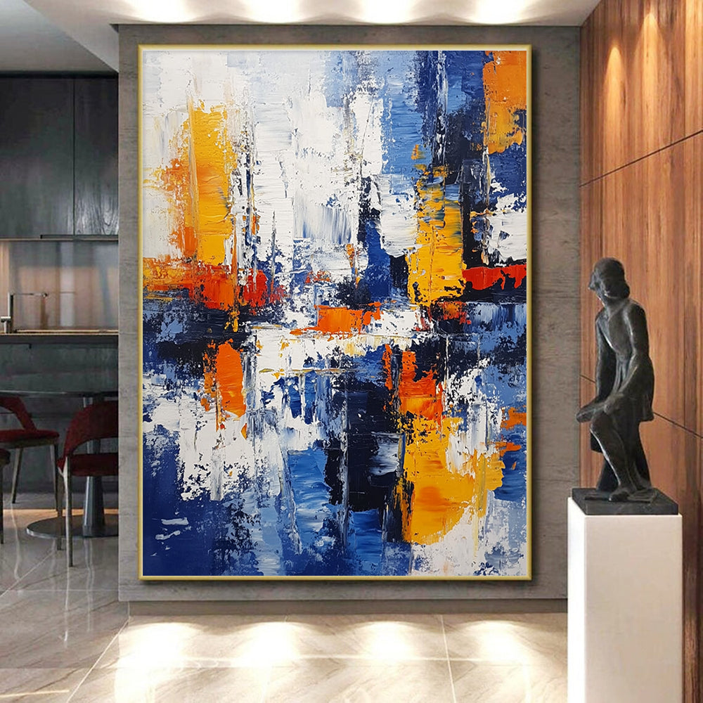 Blue Orange Abstract Cityscape Painting with Urban Rhythm WINK711
