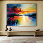 Color - Blocked Sunset Lake Abstract Painting ABS236