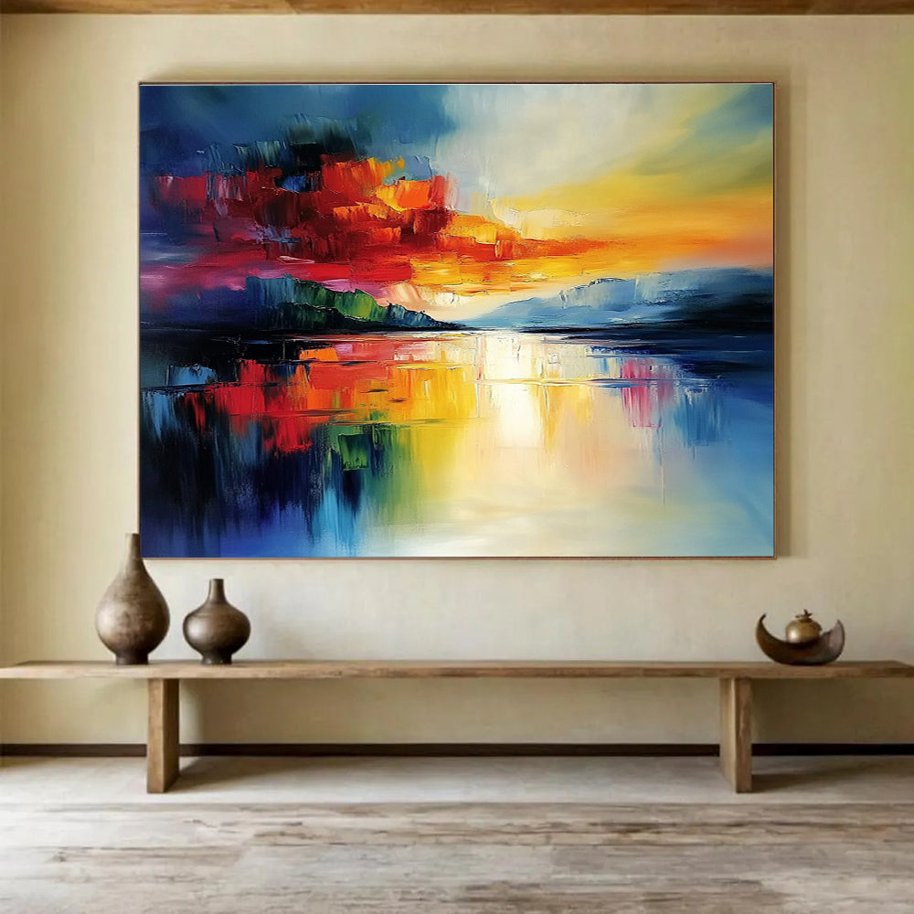 Color - Blocked Sunset Lake Abstract Painting ABS236