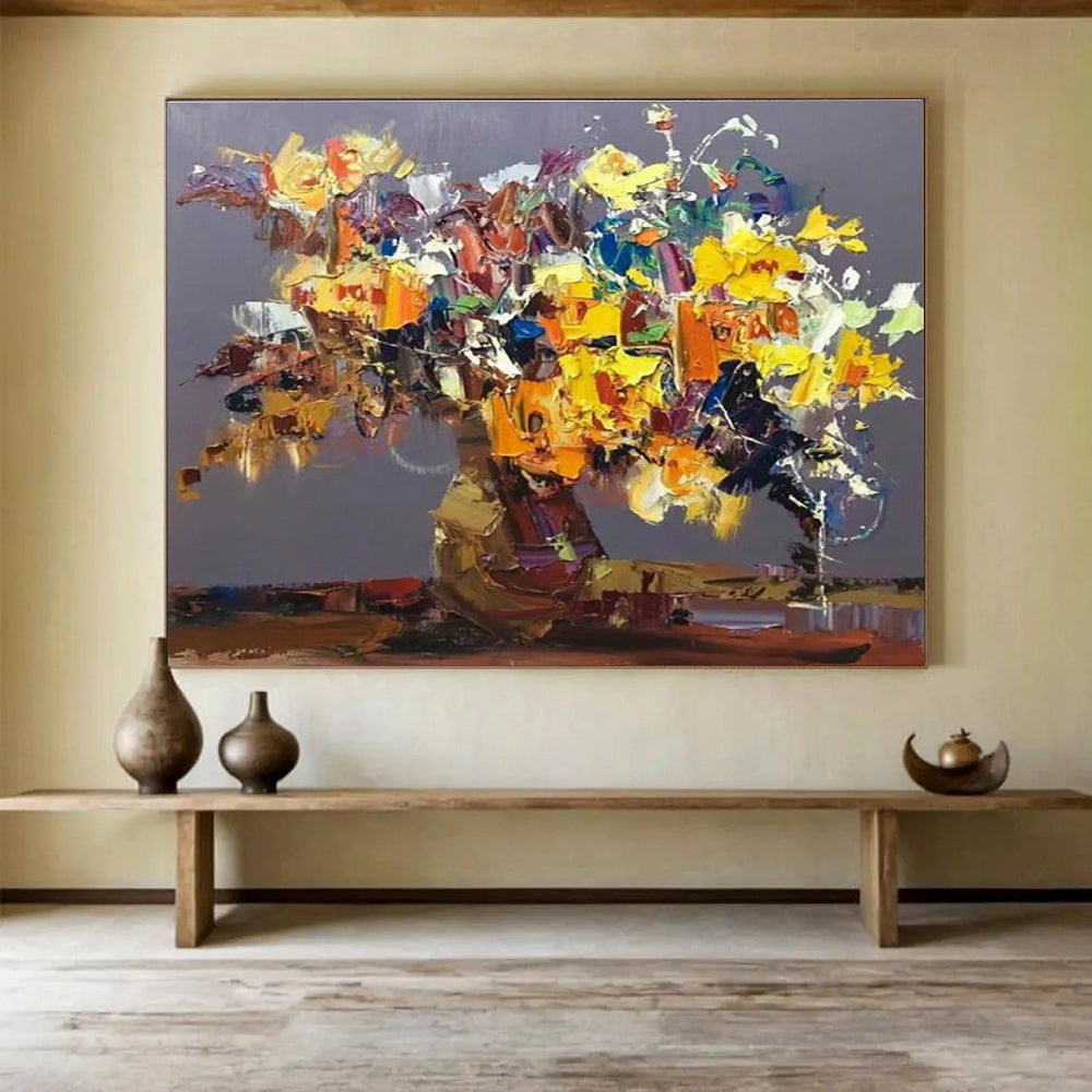 Colorful Flower Bouquet Abstract Painting for Cheerful Dining Rooms YHT279