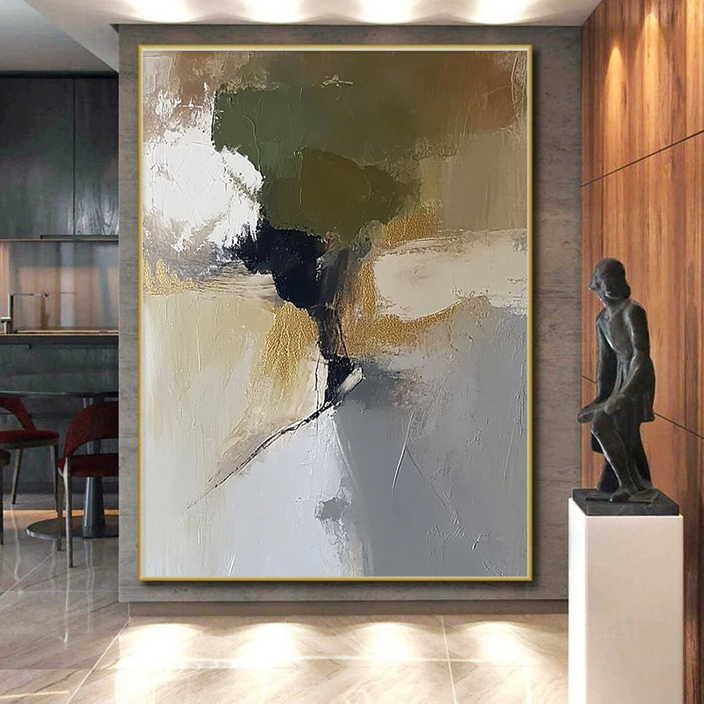 Green - Gold Abstract Fusion Painting with Subtle Elegance WINK434