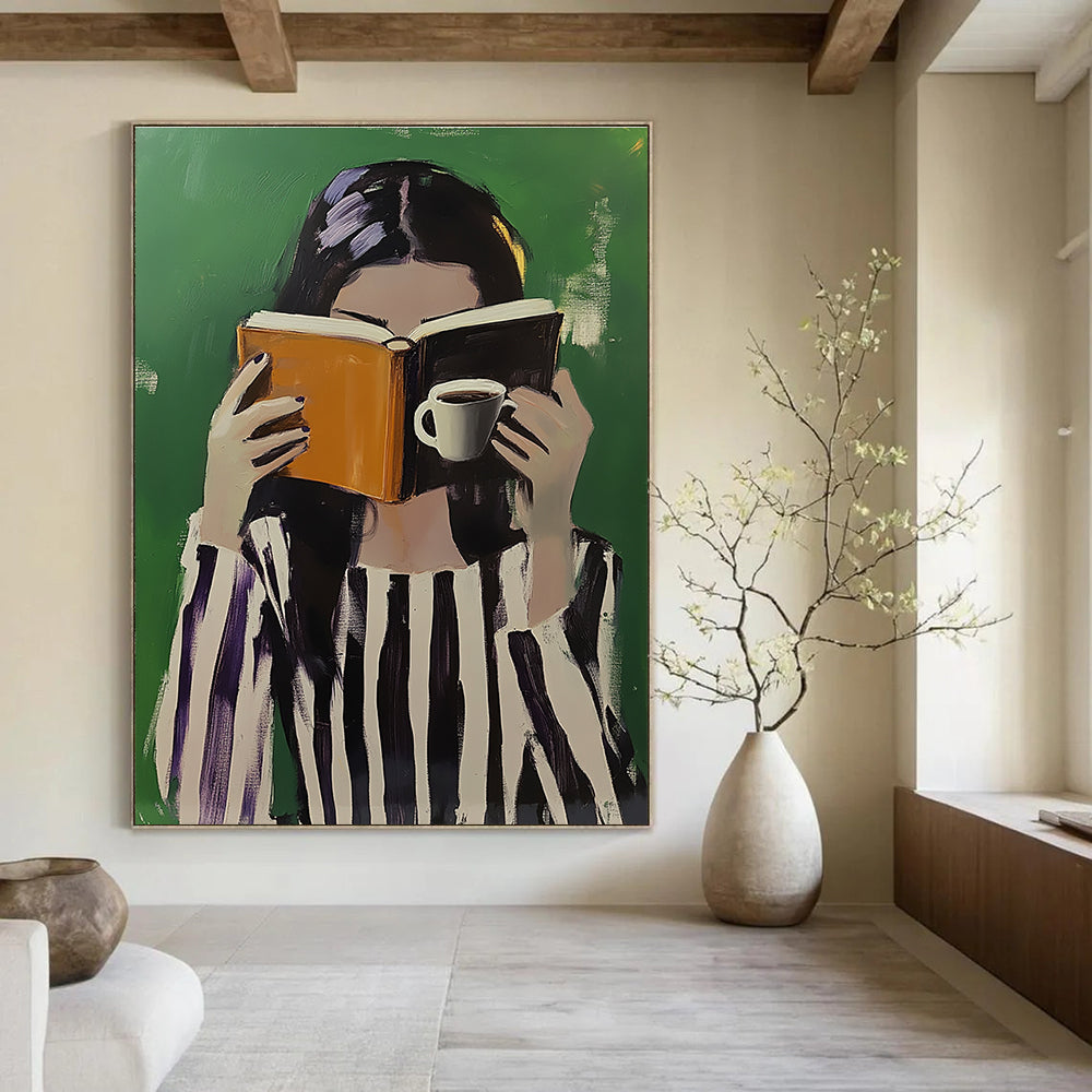 Woman Reading with Coffee - Intimate Daily Life Abstract Art GAB0424