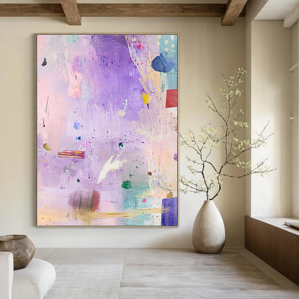 Purple - Toned Collage Abstract Painting for Artistic Bedrooms GAB1081