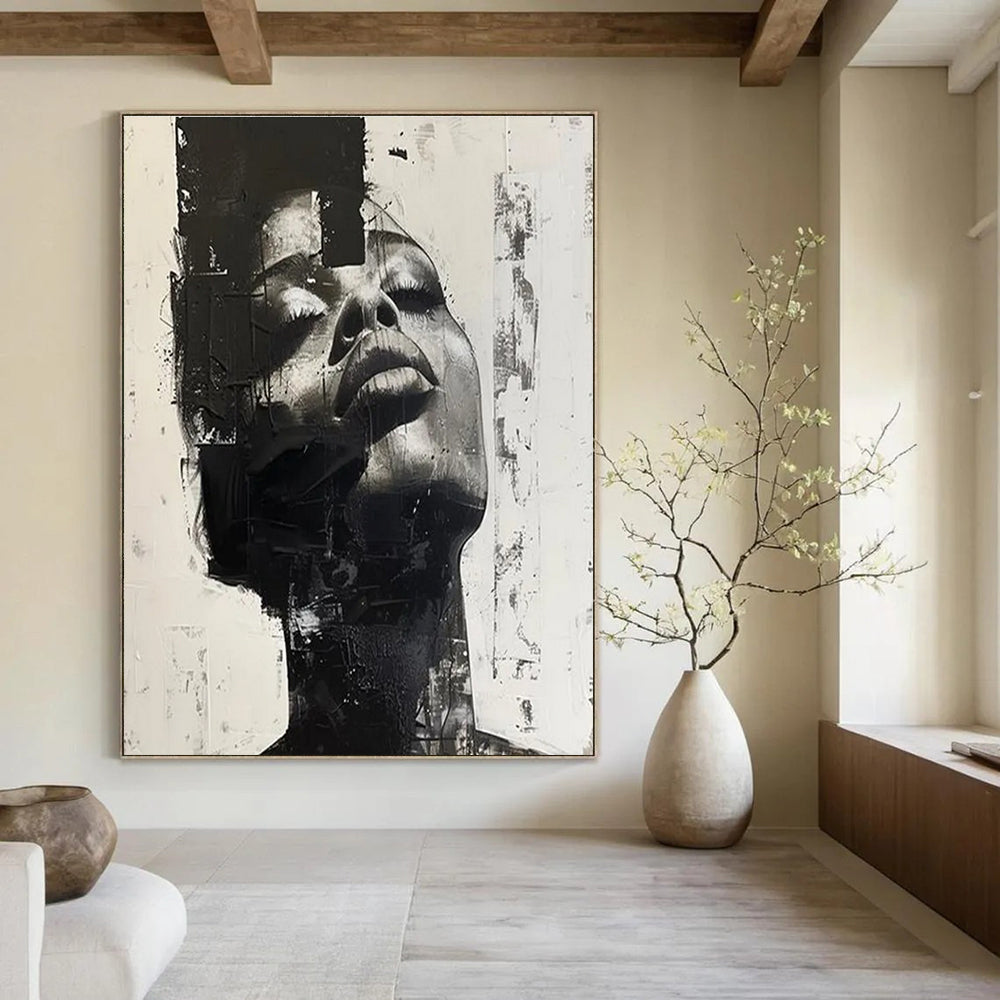 Black - White Abstract Portrait Painting for Edgy Urban Art Galleries HENG139