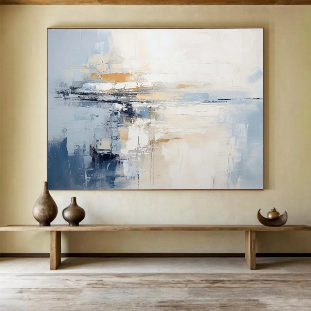 Blue - White Abstract Horizon Painting for Minimalist Spaces YHT089