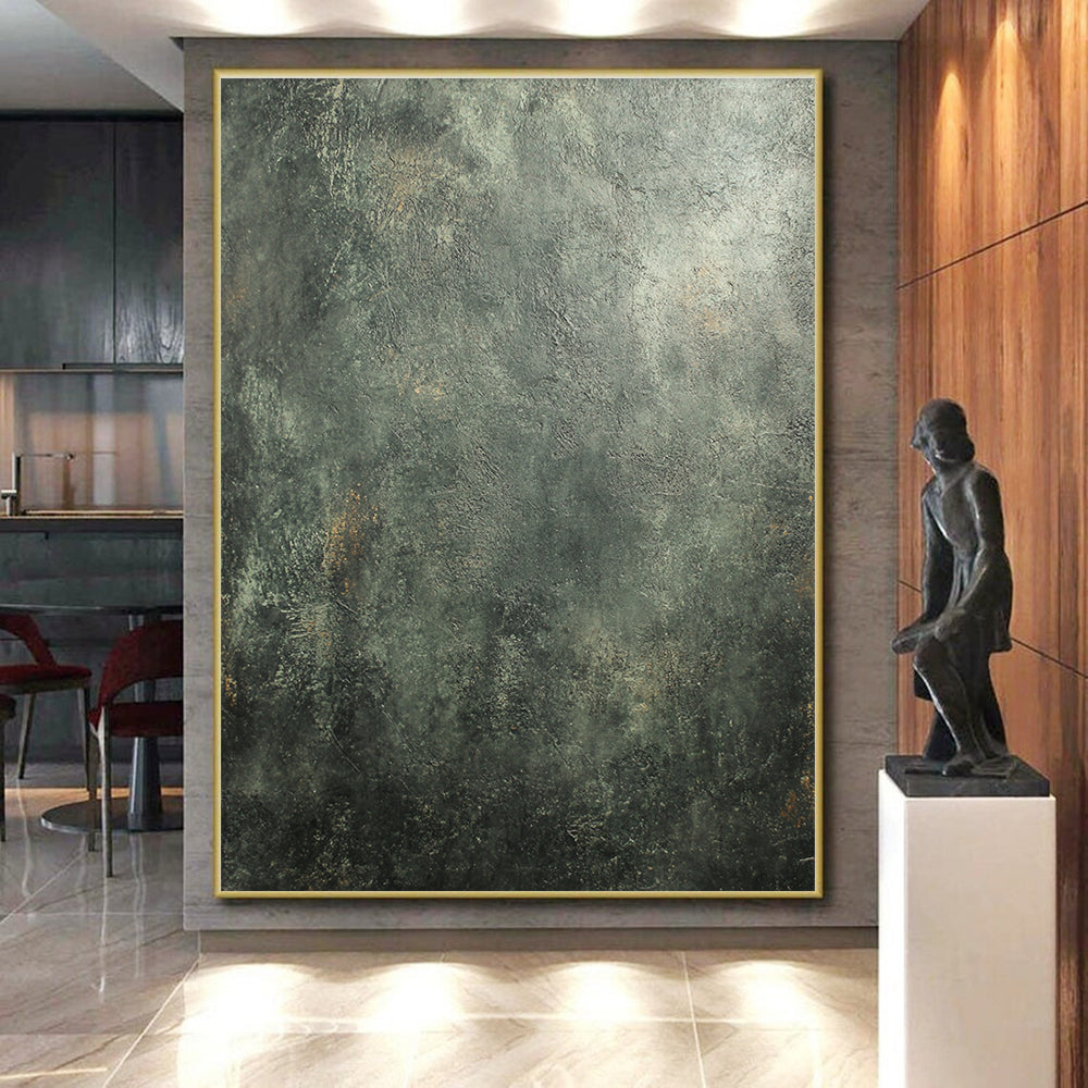 Dark Green Textured Abstract Painting with Earthy Depth WINK104