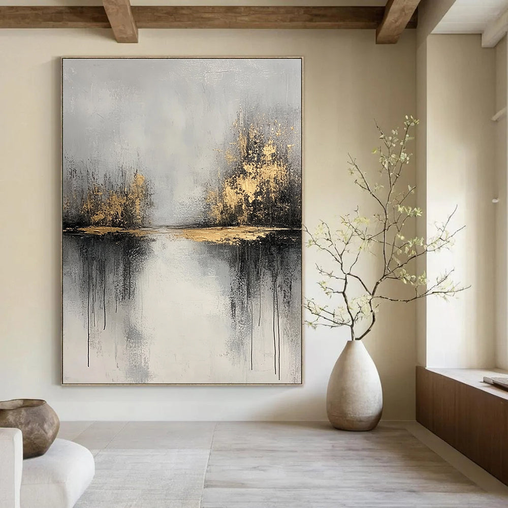 Gold - Lake Abstract Painting for Rustic - Chic Restaurants GAB0862