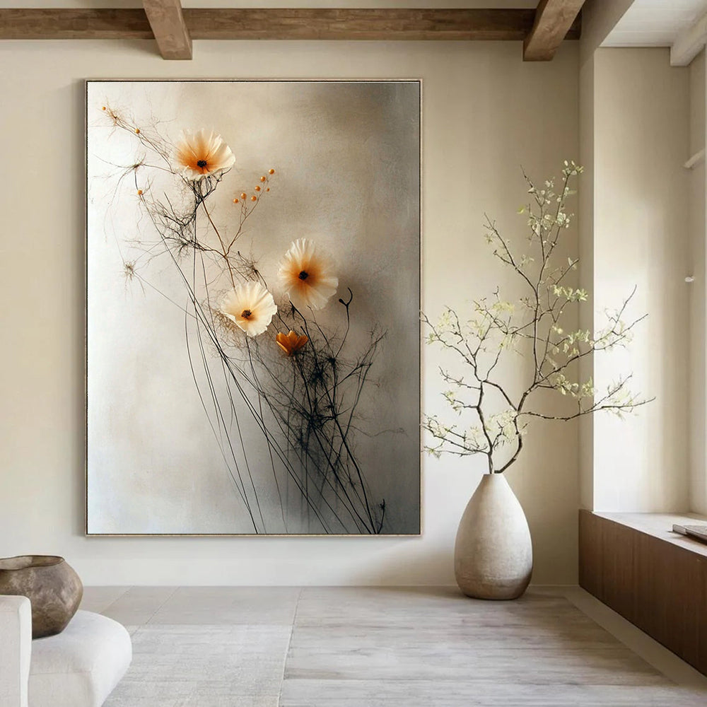 Delicate Flower Arrangement Abstract Painting for Minimalist Bedroom Decor GAB1272