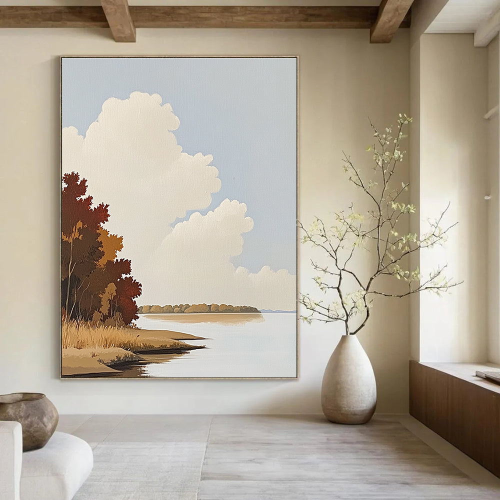 Serene Lake and Clouds Abstract Painting of Calm Nature GAB0155