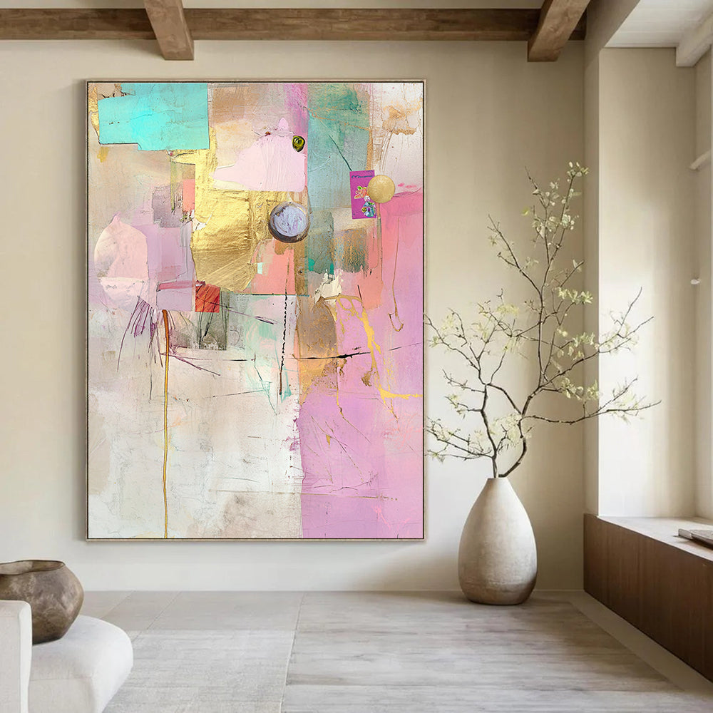 Gold Accent Collage Luxe Mixed Media Abstract Painting GAB0246