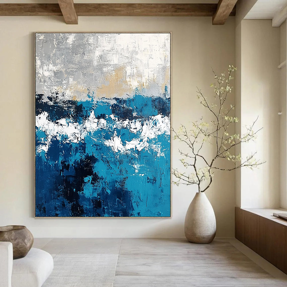 Blue and Gold Abstract Painting for Luxurious Interiors GAB0736