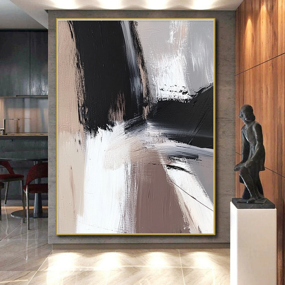 Dynamic Monochrome Abstract Painting with Flowing Movement WINK504