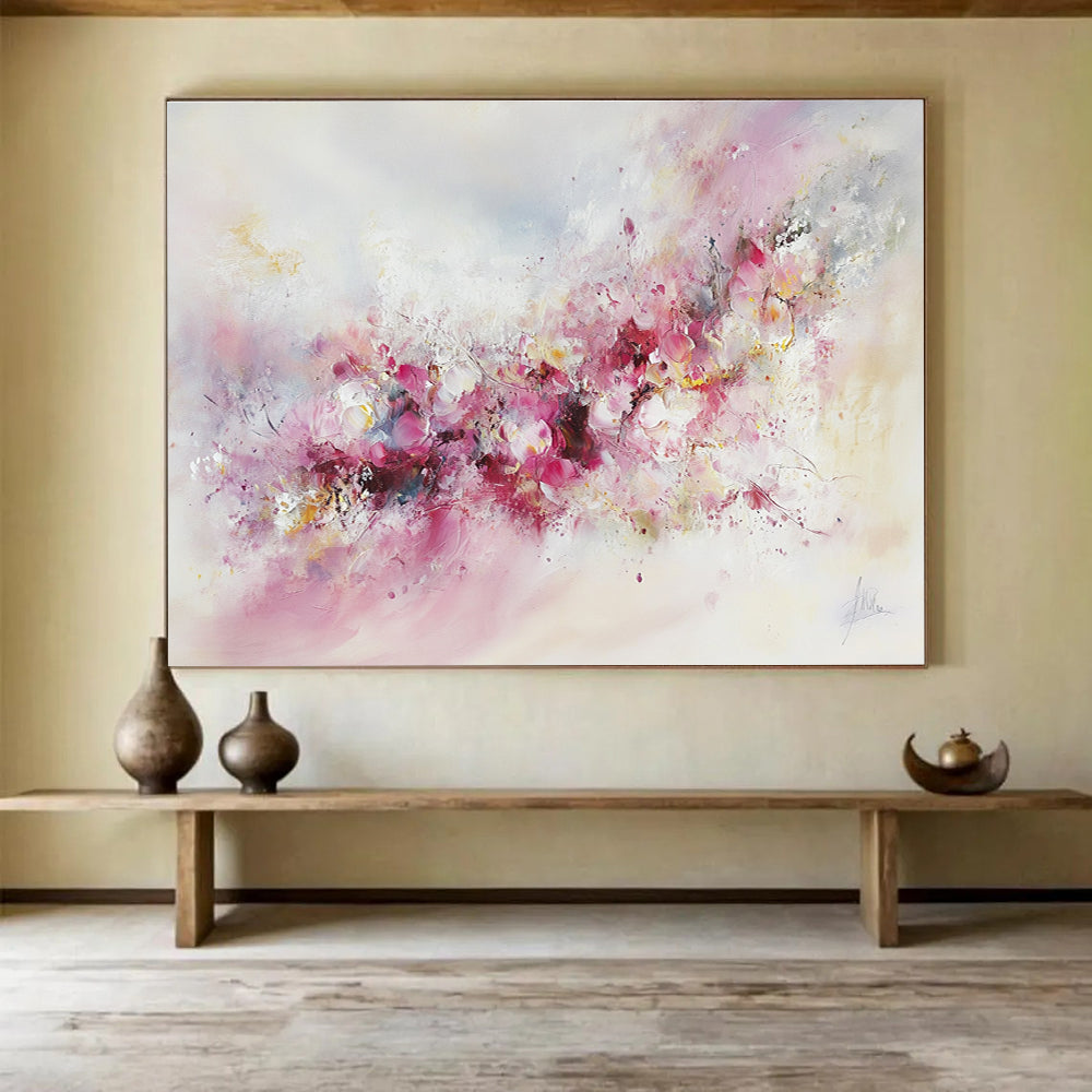 Soft Pink Floral with Delicate Textures Abstract Painting ABS350