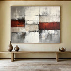 Gray, White, and Red Abstract Painting ABS589