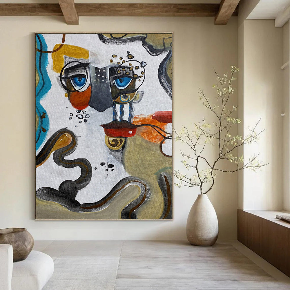 Abstract Face Composition Painting for Eclectic Home Studies HENG466