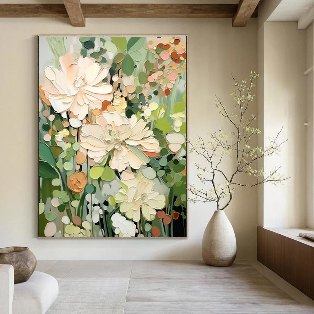 Textured Floral Abstract Painting for Serene Bedrooms HENG422
