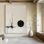 Bare Tree and Black Circle Abstract Painting of Quiet Contemplation GAB0204