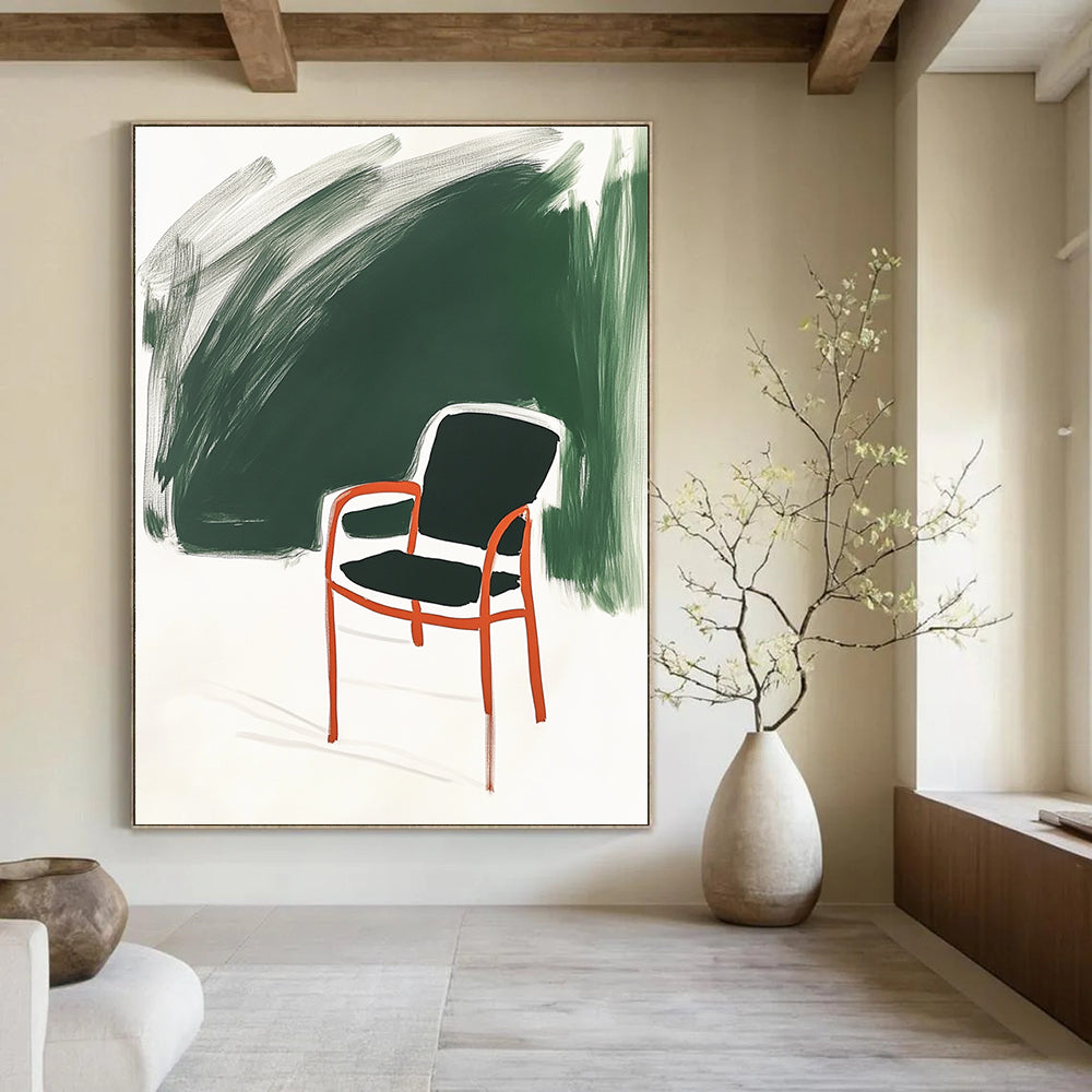 Chair with Bold Colors Abstract Painting for Vibrant Workspace Break Areas GAB1379
