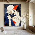 Geometric Couple Embrace Abstract Painting of Modern Affection GAB0193