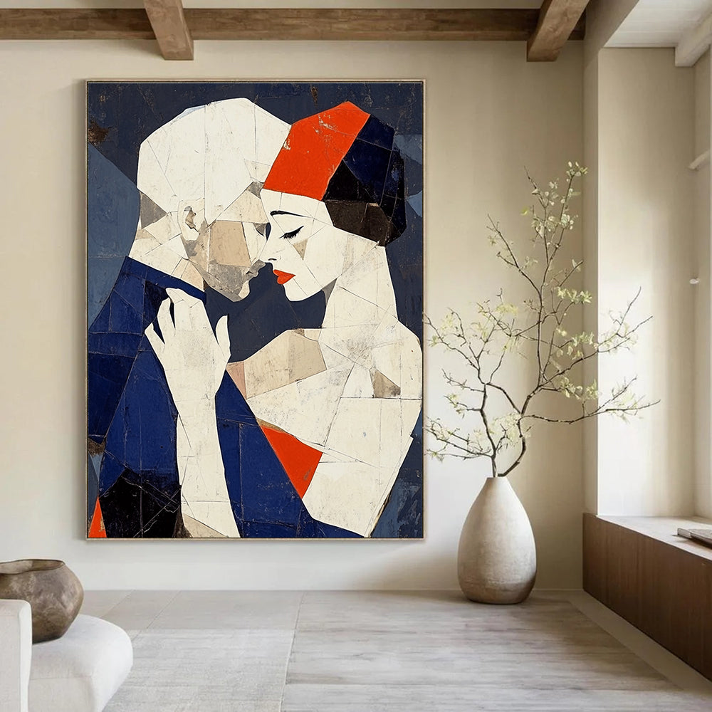 Geometric Couple Embrace Abstract Painting of Modern Affection GAB0193