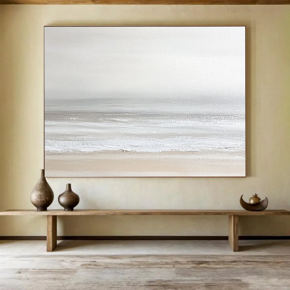 Monochrome Beach Landscape  Serene Coastal Calm ABS095